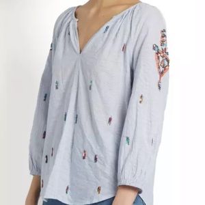 Anthropologie Embroidered Striped Blouse
